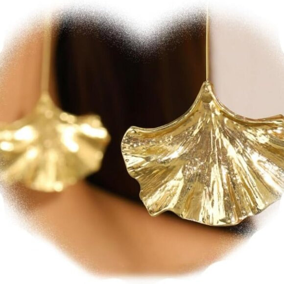 Palm Leaf Earrings Large Monstera Gold Line Dangle Earrings Bohemian Summer Fest - Picture 1 of 4